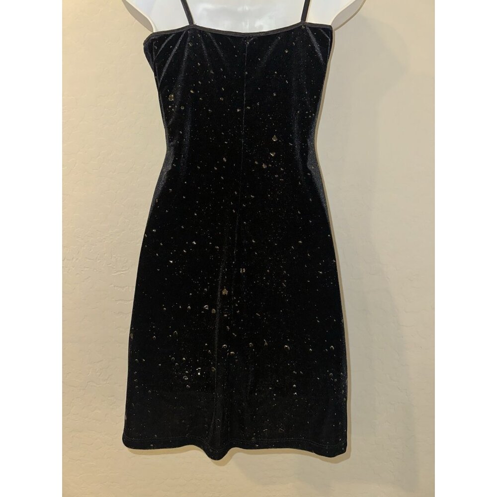 VTG 90's y2k Velvet liquid latex splattered bodycon Goth Dress Dark Fairy Prom M - Picture 10 of 14